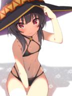 1_female arm_between_legs bandage bandaged_leg bandages between_legs bikini black_bikini black_hair black_swimsuit bloom blush bodily_fluids clip_studio_paint closed_mouth collarbone commentary_request cowboy_shot criss-cross_halter danbooru explicit eyes female flat_chest gelbooru hair halterneck hand_between_legs hand_on_headwear hat headwear heart heart-shaped_pupils heart_symbol holding holding_clothes holding_hat holding_object kono_subarashii_sekai_ni_shukufuku_wo! lolibooru.moe looking_at_viewer megu_(300) megumin navel neck osa osa_(osaosa) osaosa pixiv pixiv_73042551 point_of_view questionable red_eyes safe safebooru sankaku sankaku_channel short_hair short_hair_with_long_locks sidelocks sitting solo stomach sweat sweatdrop swimsuit swimwear symbol-shaped_pupils v-shaped_eyebrows witch_hat クロスホルタービキニ 水着めぐみん // 750x1000 // 476.9KB