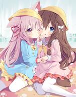 2girls ;o ambiguous_background animal_ear_fluff animal_ears animal_print animal_tail arashiya arm_up asymmetrical_hair azur_lane bangs blue_eyes blue_shirt blush bow brown_hair cat_ears catgirl cheek_to_cheek child closed_mouth clothing commentary_request commission commissioner_upload crescent crescent_hair_ornament crescent_moon_pin crescent_pin cuddling curtains day dog_ears dog_girl dog_tail duo ears eyebrows eyebrows_visible_through_hair eyes feet_apart feet_out_of_frame feline_characteristics female female_only full_color fumizuki_(azur_lane) gelbooru hair hair_between_eyes hair_bow hair_ornament hairclip hand_holding hand_to_own_mouth hat headwear indoors kindergarten_uniform kisaragi_(azur_lane) knees_together knees_together_feet_apart lace lace-trimmed_sleeves lace_trim legwear lesbian lolibooru.moe long_hair long_sleeves looking_at_viewer multiple_females multiple_girls nekomimi nuzzle one_eye_closed open_mouth pantyhose paw_pose paw_print pink_eyes pink_hair pink_shirt pink_skirt pixiv_request pleated_skirt ponytail red_ribbon red_skirt rentarashiya ribbon safe sailor_collar school_hat shirt short_eyebrows side_ponytail sitting skirt tail thigh-highs thighhighs thighs thin_eyebrows tied_hair white_bow white_hair_ornament white_legwear white_sailor_collar white_thigh-highs window yellow_bow yellow_hair_ornament yellow_hat yellow_headwear yellow_skirt young yuri zettai_ryouiki 【リクエスト】文月ちゃんと如月ちゃん 嵐屋 文月(アズールレーン) // 600x762 // 635.1KB