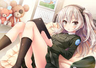 akashio akashio_(loli_ace) ass bandage blush bow clothing female girls_und_panzer gray_hair grey_hair hat headband headwear kneehighs loli long_hair military safe shimada_arisu skirt stuffed_animal teddy_bear uniform young // 2378x1700 // 2.0MB