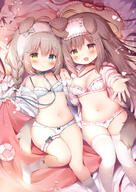 2d_art 2girls animal_ears animal_tail arm_up bed blanket blindfold blue_bra blue_panties blue_underwear bow bow_panties bra braid breasts brown_hair cleavage clothed clothed_female clothing collar contentious_content dog_ears dog_tail ears face facial_expression fang feet_apart female from_above garter hair_ornament hairclip hand_holding heterochromia high_resolution highres holding_hands jacket kneehighs knees_together knees_together_feet_apart leash leg_garter legs legwear loli lolibooru.moe long_hair looking_at_viewer lying moe2021 momozu_komamochi multiple_females multiple_girls navel on_back open_clothes open_jacket open_mouth open_shirt original outstretched_arm panties pillow pink_bra pink_jacket pink_panties pink_underwear pixiv_88068063 questionable safe sankaku sankaku_channel shirt small_breasts smile stomach striped striped_legwear tail thighhighs thighs tied_hair twin_braids twintails underwear underwear_only viewed_from_above white_legwear yande.re けもみみ 桃豆こまもち@お仕事募集中 甘えますか？♡ // 1447x2047 // 2.3MB