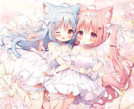 2d_art 2girls ahoge animal_ear_fluff animal_ears animal_tail ankle_ribbon barefoot blue_hair blush bow camisole_dress cat_ears cat_girl cat_tail catgirl choker creation dress ears eyes face face-to-face facial_expression feet feline_characteristics female floral_background flowers garter hair hair_bow hair_ornament hairband hairclip heart heart_tail heart_tail_duo high_resolution highres hug hug_from_behind jewelry leg_garter leg_ribbon leg_up legs lolibooru.moe lolita_fashion lolita_hairband long_hair momozu_komamochi multiple_females multiple_girls necklace one_eye_closed open_mouth original original_character pink_eyes pink_hair pixiv_96451619 purple_eyes raised_leg red_eyes ribbon safe signature smile standing standing_on_one_leg standing_position sundress tail thighs tied_hair toes twintails white_dress wink wristwear けもみみ 桃豆こまもち@お仕事募集中 💐🐱🐱💐 // 2339x1913 // 3.7MB