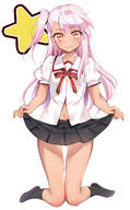 1_female asymmetrical_hair bangs bare_legs beads black_legwear black_skirt black_socks blush bow bowtie chloe_von_einzbern closed_mouth clothing collarbone commentary_request danbooru dark-skinned_female dark_skin explicit eyebrows eyebrows_visible_through_hair eyes face facial_expression fate fatekaleid fatekaleid_liner_prisma_illya fate_(series) fate_kaleid_liner_prisma_illya female female_focus female_only fingernails fingers footwear fringe full-length_portrait full_body gelbooru girl hair hair_beads hair_between_eyes hat headwear homurahara_academy_uniform kneeling kuro_(fate_kaleid_liner) legs legwear light_erotic light_smile lips long_hair looking_at_viewer miniskirt mpeg7 nail nail_polish navel neck no_shoes one_side_up orange_eyes painted_fingernails pink_hair pleated_skirt point_of_view ponytail pose puffy_short_sleeves puffy_sleeves red_bow safe safebooru sankaku_channel school_uniform shirt short short_sleeves side_ponytail simple_background single skirt skirt_hold skirt_lift sleeves smile socks solo solo_female standing_position star star_(symbol) stomach tall_image thighs tied_hair transparent_clothing uniform very_long_hair white_background white_shirt young youta 「こうするとすきまから風が_ヒュー_ってね」 よう太 クロ クロエ プリズマ☆イリヤ1000users入り // 928x1500 // 214.2KB