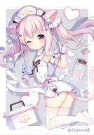 1_female 1girl animal_ear_fluff animal_ears animal_tail arm_up armband artist_name ass azur_lane bandage bandaid belt cat_ears cat_girl cat_tail catgirl clothing detached_collar dress ears feline_characteristics female from_behind gloves hat headwear heart jar kisaragi_(azur_lane) kneeling legwear lolibooru.moe long_hair looking_at_viewer looking_back nekomimi no_panties nurse one_eye_closed pink_eyes pink_hair questionable short_dress solo stethoscope strapless strapless_dress tail thermometer thighhighs thighs tied_hair tsukimi_(xiaohuasan) twintails white_dress white_gloves white_headwear white_legwear // 720x1028 // 110.1KB