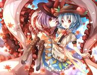 2_females 2girls blue_hair blue_sky cloud clouds eyes female food frills fruit hair hat headwear high_resolution highres hinanawi_tenshi leaf maple_leaf multiple_females multiple_girls nagae_iku open_mouth peach purple_hair red_eyes ribbon safe shawl short short_hair short_sleeves sky sleeves touhou tsukimi_(xiaohuasan) xiaohuasan いくてん てんこあいしてる 月見 月見@お仕事募集中 毎月19日は衣玖さんの日 毎月十九日は衣玖さんの日 短髪天子 秋いくてん // 1700x1307 // 3.3MB