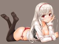 anna_(sennen_sensou_aigis) ass blush breasts cleavage corset eyes female gray gray_hair grey_hair headband heart konachan lambda lambda_(kusowarota) legwear long_hair panties questionable red_eyes sennen_sensou_aigis thigh-highs thighhighs underwear waifu2x white_hair // 1482x1102 // 943.4KB