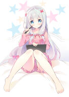 10s 1_female 1girl bangs barefoot bed blue_eyes bow clip_studio_paint commentary_request drawing_tablet eromanga_sensei explicit eyebrows eyebrows_visible_through_hair eyes feet female frills hair hair_bow hair_ornament high_resolution highres holding izumi_sagiri knees_together_feet_apart long_hair long_sleeves looking_at_viewer mpeg7 nightwear no_panties on_bed pajamas pink_bow point_of_view safe silver_hair sitting solo star star_(symbol) starry_background stylus tablet tareme tareme_eyes thighs white_hair youta それじゃよく見えないから、もうちょっとなんとかしてよ･･･ よう太 ライトノベル // 1130x1600 // 241.9KB
