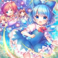 4girls ahoge blonde_hair blue_bow blue_dress blue_eyes blue_hair blush bow brown_eyes brown_hair cirno closed_mouth commentary_request danmaku detached_wings dress drill_hair eyebrows_visible_through_hair fairy fairy_wings fang hair_between_eyes hair_bow hat headdress ice ice_wings long_hair long_sleeves luna_child multiple_girls one_eye_closed open_mouth orange_hair pjrmhm_coa puffy_short_sleeves puffy_sleeves safe shirt short_hair short_sleeves smile snowflakes star_sapphire sunny_milk touhou two_side_up white_dress white_headwear white_shirt wings yousei_daisensou // 999x999 // 1.4MB