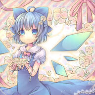 1_female 1girl ahoge arm_ribbon bad_id bad_pixiv_id blue_dress blue_eyes blue_hair blush bow cirno dress female flower flower_(flowers) girl hair_bow hair_flower hair_ornament hair_ribbon ice ice_wings looking_at_viewer matching_haireyes pansy pjrmhm_coa puffy_sleeves ribbon ribbon_(ribbons) safe shirt short_hair short_sleeves single smile solo touhou wings // 1024x1024 // 159.6KB