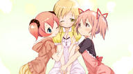 abe_kanari blonde_hair blush charlotte_(madoka_magica) charlotte_(mahou_shoujo_madoka_magica) female hug kaname_madoka loli madoka_magica mahou_shoujo_madoka_magica pink_eyes pink_hair tomoe_mami wink yellow_eyes young // 1260x700 // 391.2KB