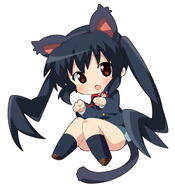 black_hair chibi cute fanart female k-on! kemonomimi long_hair nakano_azusa nekomimi paw pixiv pose tail youri19 // 600x657 // 64.9KB