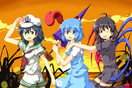 3_females 3_girls 3girls asymmetrical_wings black_eyes black_hair black_legwear blue_eyes blue_hair error female girl green_eyes hat houjuu_nue legwear multiple_females multiple_girls murasa_minamitsu one_eye_closed open_mouth peaked_cap ruu_(tksymkw) safe sailor sailor_collar sailor_hat sailor_suit short_hair tatara_kogasa thigh-highs thighhighs tongue touhou umbrella wings wink zettai_ryouiki // 1125x750 // 564.0KB