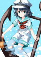 1_female 1girl anchor anchor_symbol aqua_eyes bangs black_hair blue_background blush breasts commentary_request danbooru danbooru-safebooru eyebrows eyebrows_visible_through_hair feet_out_of_frame female fringe frown gelbooru girl hair_between_eyes hat high_resolution highres hishaku holding knee_highs kneehighs legwear looking_at_viewer mature murasa_minamitsu neckerchief peaked_cap pov red_neckwear ruu_(tksymkw) s safe safebooru sailor_collar sailor_hat sailor_shirt sailor_suit shirt short_hair short_sleeves shorts single small_breasts solo tall_image touhou water white_hat white_headwear white_legwear white_shorts // 1000x1400 // 778.4KB