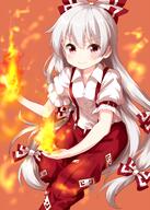 ) 1_female 1girl >) bangs blush bow breasts commentary_request danbooru danbooru-safebooru eyebrows eyebrows_visible_through_hair feet_out_of_frame female fire flame fujiwara_no_mokou gelbooru girl hair_between_eyes hair_bow hair_ornament high_resolution highres legwear long_hair looking_at_viewer mature ofuda orange_background pants pov puffy_short_sleeves puffy_sleeves red_eyes red_pants ruu_(tksymkw) safe safebooru sankaku_channel shirt short_sleeves silver_hair simple_background single small_breasts smile solo suspenders tall_image touhou tsurukou v-shaped_eyebrows very_long_hair white_bow white_hair white_shirt // 1000x1400 // 988.7KB