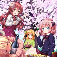 1_1_aspect_ratio 4girls bangs bento black_jacket blonde_hair blue_eyes blush bottle breasts brown_eyes brown_hair brown_skirt chips chiyoda_momo clavicle closed_mouth clothing collarbone collared_shirt commentary_request curled_horns d dango day demon_girl demon_horns demon_tail diagonal-striped_bow dress eyebrows_visible_through_hair fang female flower food fruit general green_eyes green_jacket green_ribbon hair_between_eyes hair_bun hair_flower hair_ornament hair_ribbon hairclip hanami high_resolution highres hinatsuki_mikan holding holding_food holding_object horns jacket lemon lilith_(machikado_mazoku) long_sleeves lying machikado_mazoku medium_breasts multiple_girls obento object_hug on_side one_side_up open-mouth_smile open_mouth orange_hair outdoors petals pink_hair pleated_skirt potato_chips puffy_long_sleeves puffy_sleeves purple_skirt ribbon ruu_(tksymkw) safe sanshoku_dango sensitive shirt side_bun sitting skirt smile standing tail tied_hair tree wagashi white_dress white_flower white_shirt yoshida_yuuko_(machikado_mazoku) // 2000x2000 // 3.8MB