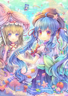 3_girls 3girls ahoge alternate_hairstyle blonde_hair blue_eyes blue_hair blush bonnet bow cirno dress female girl hair_bow hat hinanawi_tenshi ice ice_wings long_hair looking_at_viewer multiple_females multiple_girls open_mouth petals pjrmhm_coa purple_eyes purple_hair rainbow red_eyes safe short_hair smile tall_image tied_hair touhou twintails umbrella very_long_hair wings yakumo_yukari // 714x1000 // 179.3KB