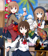 3_girls 3girls apron art_brush black_legwear blue_eyes blush braid braid_(braids) brown_eyes brown_hair cardigan cloud easel female fine_art_parody flower fujino_ayako girl hair_ornament hairclip hanamura_kaori head_scarf high_resolution highres houkago_atelier_toiro inspired_by_fine_art kirishima_rin_(atelier_toiro) kobayakawa_naru legwear long_hair looking_at_viewer mature miniskirt mona_lisa mountain multiple_females multiple_girls open_mouth original paint paintbrush painting palette parody pov red_eyes ruu_(tksymkw) safe scarf school_uniform schoolgirl_uniform sculpture serafuku short_hair skirt sky smile takahashi_nene tall_image thigh-highs tied_hair trim_brush twin_braids twintails uniform // 1200x1400 // 1021.0KB