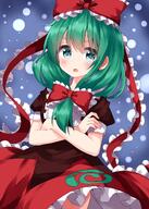 1girl bow dress eyebrows_visible_through_hair green_eyes green_hair hair_bow hair_ribbon highres kagiyama_hina lolibooru medium_hair o one-hour_drawing_challenge puffy_short_sleeves puffy_sleeves red_bow red_dress red_ribbon ribbon ruu_(tksymkw) safe short_sleeves solo touhou touhou_project // 1000x1400 // 982.8KB