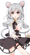 1_female 1girl animal animal_ears animal_tail basket blush brown_eyes capelet clothing dress ears female girl grey_hair loli long_sleeves mammal mouse mouse_ears mouse_girl mouse_tail nazrin open_mouth outstretched_arm pointing poncho rakugakiyarou red_eyes rodent ruu_(tksymkw) safe shirt short_hair silver_hair simple_background single skirt skirt_set solo tagme tail tall_image touhou tsurukou vest white_background young // 631x1150 // 320.0KB