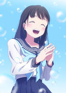 ^_^ ^o^ absurdres akebi-chan_no_sailor_fuku akebi-chan_no_serafuku akebi_komichi anime-pictures.net black_hair blush bubble_(bubbles) cloverworks eyes_closed fingers_together girl happy highres kukyiyuu long_hair open_mouth serafuku single tall_image uniform // 5102x7157 // 8.5MB