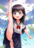 1girl absurdres akebi-chan_no_serafuku akebi_komichi ass black_hair blue_eyes blue_skirt blush clothes_lift cloud female_focus flexible highres inknijihara i字バランス kneepits leg_hold leg_lift leg_up legs loli lolibooru long_hair looking_at_viewer open_mouth outdoors panties pantsu questionable school_uniform serafuku shirt skirt skirt_lift sky smile solo split standing standing_on_one_leg standing_split thighs underwear white_panties white_pantsu white_shirt ぱんつ セーラー服 ロリ 女子高生 明日ちゃん 明日ちゃんのセーラー服 明日小路 美脚 // 2894x4093 // 8.0MB