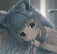 1girl 2d_art animal_ear_fluff animal_ears bed blue_eyes blue_hair blush cat_ears cat_tail child close-up female_child gelbooru general hand_to_own_mouth indoors kotonoha_aoi long_hair looking_at_viewer lying on_stomach original pixiv_942719 pixiv_99741159 psyche3313 psyche47 ribbon shirt solo tail upper_body voiceroid white_shirt そいねこ プシュケーlo 琴葉葵 // 1075x1019 // 474.9KB