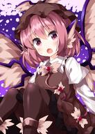 1girl animal_ears bangs bird_ears bird_wings black_legwear brown_dress brown_headwear dress eyebrows_visible_through_hair highres juliet_sleeves lolibooru long_sleeves looking_at_viewer mystia_lorelei o open_mouth pink_eyes pink_hair puffy_sleeves purple_background ruu_(tksymkw) safe short_hair solo sweatdrop tears thigh-highs thighhighs touhou touhou_project winged_hat wings // 1000x1400 // 957.4KB