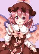 1girl animal_ears bangs bird_ears bird_wings brown_dress brown_headwear d dress eyebrows_visible_through_hair highres juliet_sleeves long_sleeves looking_at_viewer mystia_lorelei open_mouth pink_eyes pink_hair pink_wings puffy_sleeves purple_background ruu_(tksymkw) safe short_hair simple_background smile solo standing touhou touhou_project wings // 1000x1400 // 801.6KB