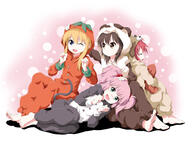 4_females 4_girls 4girls akaza_akari animal_costume barefoot black_eyes black_hair blonde_hair blue_eyes brown_eyes cat_costume closed_eyes costume d dog_costume doga_kobo eyes_closed feet female funami_yui girl hair_bobbles hair_ornament hair_tie hand_on_head high_resolution highres kigurumi multiple_females multiple_girls nightwear object_hug one_eye_closed open_mouth pajamas panda_costume pillow pink_hair red_hair ruu_(tksymkw) safe short_hair sleeping smile tied_hair toes tomato_costume toshinou_kyouko tsurukou_(tksymkw) twintails wink yoshikawa_chinatsu yuru_yuri // 1750x1300 // 752.0KB