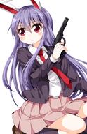 1_female animal_ears bad_id bad_twitter_id black_legwear black_socks blazer blush bunny_ears crescent crescent_moon dress_shirt ears female firearm footwear girl gun handgun jacket knee_highs kneeling legwear loafers long_hair long_sleeves looking_away mature moon necktie panties pistol pleated_skirt purple_hair red_eyes red_necktie red_neckwear reisen_udongein_inaba ruu_(tksymkw) safe shirt shoes simple_background single skirt slip-on_shoes smile socks solo squat tall_image touhou underwear very_long_hair weapon white_background white_panties white_shirt white_underwear // 647x1000 // 378.9KB