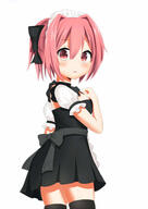 1_female 1girl apron bad_id bad_pixiv_id black_legwear black_thighhighs blush bow dress female hair_bow high_resolution highres legwear looking_back maid maid_apron maid_headdress morinaoekaki open_mouth original red_eyes red_hair safe short_hair simple_background solo thigh-highs thighhighs white_background // 1000x1412 // 117.8KB