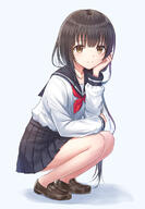 1_female 1girl bangs black_sailor_collar black_skirt blue_background blush brown_eyes brown_footwear brown_hair clavicle closed_mouth collarbone commentary_request danbooru danbooru-safebooru eyebrows eyebrows_visible_through_hair female footwear full_body gelbooru hand_up loafers long_hair long_sleeves mature neckerchief original pixiv pixiv_id_8321385 pleated_skirt red_neckwear s safe safebooru sailor_collar sailor_uniform sankaku sankaku_channel school_uniform schoolgirl_uniform serafuku seungju_lee shadow shadow_the_hedgehog shirt shoes shotz skirt slip-on_shoes smile solo sonic_the_hedgehog squatting uniform very_long_hair white_shirt // 800x1153 // 358.1KB