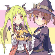 2girls 891354957 absurdres alternate_costume alternative_costume blonde_hair brown_hair clothing commentary_request couple fangs fate_testarossa female hair_ornament hair_ribbon halloween happy hat headwear highres jack-o'-lantern long_hair lyrical_nanoha mahou_shoujo_lyrical_nanoha mahou_shoujo_lyrical_nanoha_a's multiple_girls purple_eyes questionable rakuichi red_eyes ribbon safe short_twintails simple_background smile takamachi_nanoha tied_hair twintails vampire wife_and_wife witch yuri なのフェイ ハロウィン ハロウィン🎃★ フェイト・テスタロッサ リリカルなのは 楽弌rakuichi 百合 百合夫婦 高町なのは 魔法少女リリカルなのは // 2480x2480 // 1.4MB