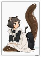 1girl akai_sashimi animal animal_ears apron artist_name black_border border brown_eyes brown_hair cat_ears cat_tail commentary eyebrows eyebrows_visible_through_hair female giant_salamander maid maid_apron messy_hair original safe short_hair tail // 687x960 // 76.1KB