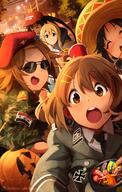 5girls >_< ^_^ absurdres akiyama_mio aviator_sunglasses bangs baseball_cap beret black_hair black_necktie blonde_hair blue_eyes blue_jacket blue_necktie blunt_ends blush bolo_tie brown_eyes brown_hair camouflage camouflage_jacket candy car carrying chocolate chocolate_bar closed_eyes closed_mouth commentary cross cup danbooru dark-skinned_female dark_skin disposable_cup dot_nose dress_shirt dutch_angle english_commentary feet_out_of_frame foliage food gelbooru general green_jacket ground_vehicle hair_between_eyes hair_ornament hairband hairclip halloween hat highres hirasawa_yui iraqi_flag iron_cross jack-o'-lantern jacket k-on! khyle. khyleri kotobuki_tsumugi lamppost long_hair long_sleeves looking_at_viewer medium_hair military military_uniform motor_vehicle multiple_girls nakano_azusa nazi necktie one_eye_closed open_mouth outdoors patreon_logo patreon_username piggyback portrait red_headwear road round_teeth school_uniform shirt smile snickers sombrero straight_hair street sunglasses syrian_flag tainaka_ritsu tareme teeth tree uniform upper_body upper_teeth utility_pole v-shaped_eyebrows very_long_hair watermark web_address white_shirt yellow_hairband // 2100x3300 // 948.5KB