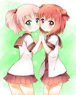 2girls akaza_akari aqua_eyes commentary_request double_bun female hair_bobbles hair_bun hair_ornament hair_tie hand_on_another's_shoulder hand_on_shoulder high_resolution highres looking_at_viewer mature multiple_females multiple_girls mushuu nanamori_school_uniform parted_lips pink_hair pov purple_eyes red_hair safe sailor_uniform school_uniform schoolgirl_uniform serafuku single_hair_bun tied_hair twintails uniform yoshikawa_chinatsu yuru_yuri // 960x1200 // 870.3KB