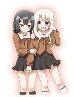 2girls albino arm_holding arm_hug black_hair blonde_hair blush bodily_fluids brown_eyes commentary_request duo fate fatekaleid fatekaleid_liner_prisma_illya fate_(series) female hair_ornament hairclip hairpin happy holding_another's_arm holding_arm homurahara_academy_school_uniform homurahara_academy_uniform horiguchi_hiroshi hug illyasviel_von_einzbern jewelry lesbian long_hair mature miyu_edelfelt multiple_females multiple_girls photoshop_(medium) red_eyes safe school_uniform sensitive short_hair sweat sweatdrop uniform white_hair yellow_eyes yuri イリみゆ ホリヒロ // 1200x1600 // 573.2KB