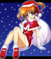 00s 1_female 1girl blue_eyes blush bow brown_hair capelet christmas female gloves hair_ribbon hat letterboxed lyrical_nanoha mahou_shoujo_lyrical_nanoha mature open_mouth orange_hair purple_eyes red_hair ribbon sack safe santa_hat short_twintails snow solo takamachi_nanoha tied_hair twintails white_gloves yoroiusagi yorousa_(yoroiusagi) // 696x800 // 80.5KB