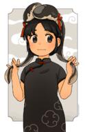 1 1girl akai_sashimi animal animal_on_head artist_name black_dress black_eyes black_hair doodle dress female fish hands_up highres on_head original red_ribbon redslisedrawfish ribbon safe short_sleeves solo upper_body こま 赤井さしみ // 776x1200 // 332.0KB