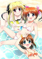 3girls arm_up armpits ass ball bangs bare_shoulders beach beachball bikini black_bikini blonde_hair blue_eyes blush body_blush breasts brown_hair cleavage collarbone commentary_request d danbooru danbooru-safebooru eyebrows eyebrows_visible_through_hair fate_testarossa female front-tie_top hair_ribbon long_hair looking_at_viewer lying lyrical_nanoha mahou_shoujo_lyrical_nanoha mahou_shoujo_lyrical_nanoha_a's medium_hair miyajima_hitoshi multiple_females multiple_girls o-ring o-ring_bikini ocean on_back open_mouth orange_bikini pink_bikini pov purple_eyes red_eyes ribbon safe sand scrunchie shiny shiny_skin short_twintails side-tie_bikini side-tie_bikini_bottom small_breasts smile striped striped_bikini swimsuit takamachi_nanoha tied_hair twintails water wet wet_hair wrist_scrunchie yagami_hayate // 717x1000 // 784.2KB