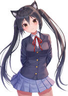 1girl 3 animal_ears arms_behind_back bangs black_hair black_jacket blush brown_eyes cat_ears collared_shirt commentary_request contrapposto cowboy_shot fanart fanart_from_pixiv female high_resolution highres jacket k-on! kemonomimi long_hair long_sleeves looking_at_viewer miniskirt nakano_azusa neck_ribbon nekomimi pixiv pleated_skirt red_ribbon ribbon s safe sankaku school_uniform seifuku seungju_lee shirt shotz simple_background skirt smile solo tagme tied_hair twin_tails twintails uniform white_background white_shirt // 1200x1686 // 1.1MB