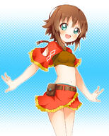 10s 1_female 1girl amy_(suisei_no_gargantia) bare_shoulders belt blush braid brown_hair commentary_request crop_top female fringe fringe_trim green_eyes high_resolution highres mature midriff mushuu navel open_mouth safe short_hair skirt smile solo stomach suisei_no_gargantia // 1200x1500 // 1.1MB