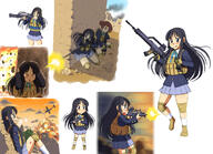 >_< aircraft akiyama_mio assault_rifle battle_rifle black_eyes black_hair bulletproof_vest closed_eyes commentary_request explosion eyes_closed female firearm firing g36 gloves gun heckler_&_koch helicopter hime_cut injury k-on! load_bearing_vest long_hair m4_carbine magazine_(weapon) mature military military_operator multiple_females multiple_girls muzzle_flash operator plate_carrier rifle s safe sakuragaoka_high_school_uniform school_uniform shotgun suupii uniform vehicle weapon // 1300x944 // 758.3KB