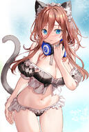 1girl 1girls animal_ears bare_shoulders bikini black_bikini blue_eyes breasts brown_hair cat_ears cat_girl cat_tail choker cleavage cowboy_shot cute cute_face embarrassed female frilled_bikini frilled_choker frills fujima_takuya go-toubun_no_hanayome hair_between_eyes hand_up headphones headphones_around_neck kemonomimi_mode large_breasts long_hair looking_at_viewer maid_bikini maid_headdress nakano_miku navel off-shoulder_bikini off_shoulder parted_lips sensitive shy solo standing stomach swimsuit tail tail_raised thighs // 770x1149 // 585.8KB