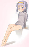 04 1girl 2d_art bare_legs barefoot blush breasts closed_mouth dated feet female full_body grey_sweater hairband high_resolution highres legs long_hair long_sleeves looking_at_viewer original pixiv_90249807 purple_eyes purple_hair r-18 ribbed_sweater s safe sankaku sankaku_channel signature sitting small_breasts smile solo sweater turtleneck turtleneck_sweater very_long_hair violet_eyes yellow_hairband yone_kinji yonekinji たくしあげ ちっぱい オリジナル メイドビキニ ランドセル ロリ 与根金次 制服裸足 素足ランドセル 素足履き 週末イラスト0118～0530 // 800x1277 // 79.9KB