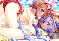 2girls adult all_fours ass beach bikini blue_eyes blue_hair blush bow bra breasts cameltoe chestnut_mouth clam_shell clothes_pull cloud clouds collar commentary_request cowtits cross cross_hair_ornament day eyewear_on_head female flat_chest fujima_takuya gochiusa_1000_users_bookmark gochuumon_wa_usagi_desu_ka gochuumon_wa_usagi_desu_ka? hair_bobbles hair_bow hair_ornament hat heart heart-shaped_eyewear hoto_cocoa kafuu_chino large_breasts lens_flare lesbian loli lolibooru long_hair looking_at_viewer low_twintails lying mocochin mouth_hold multiple_girls navel o ocean on_back orange_hair outdoors outside panties pantsu pettanko purple_eyes purple_hair questionable sand sand_castle sand_sculpture sankaku_channel seashell shell short_hair sky smile starfish stomach sunlight swimsuit swimwear tied_hair twin_tails twintails underwear waifu2x x_hair_ornament yuri きららファンタジア ごちうさ10000users入り ごちうさ1000users入り ご注文はうさぎですか? ココア ココチノ チノ 保登心愛 尻神様 水着 百合 自分で塗れますから……大丈夫です……。 藤真拓哉@シグルリ 藤真拓哉@シグルリ10月放送 香風智乃 // 905x640 // 659.7KB
