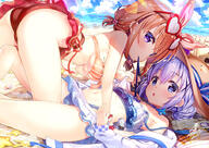 2girls adult all_fours ass beach bikini blue_eyes blue_hair blush bow bra breasts cameltoe chestnut_mouth clam_shell clothes_pull cloud clouds collar commentary_request cowtits cross cross_hair_ornament day eyewear_on_head female flat_chest fujima_takuya gochiusa_1000_users_bookmark gochuumon_wa_usagi_desu_ka gochuumon_wa_usagi_desu_ka? hair_bobbles hair_bow hair_ornament hat heart heart-shaped_eyewear hoto_cocoa kafuu_chino large_breasts lens_flare lesbian lolibooru long_hair looking_at_viewer low_twintails lying mocochin mouth_hold multiple_girls navel o ocean on_back orange_hair outdoors outside panties pantsu pettanko purple_eyes purple_hair questionable sand sand_castle sand_sculpture sankaku_channel seashell shell short_hair sky smile starfish stomach sunlight swimsuit swimwear tied_hair twin_tails twintails underwear x_hair_ornament yuri きららファンタジア ごちうさ10000users入り ごちうさ1000users入り ご注文はうさぎですか? ココア ココチノ チノ 保登心愛 尻神様 水着 百合 自分で塗れますから……大丈夫です……。 藤真拓哉@シグルリ 藤真拓哉@シグルリ10月放送 香風智乃 // 905x640 // 659.7KB
