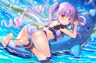 1girl animal ass bangs bare_arms bare_legs barefoot bikini bird blue_bikini blue_swimsuit blush closed_mouth clothing clouds commentary crime_prevention_buzzer day eyebrows_visible_through_hair feet female fujima_takuya hands_up hikawa_kyoka hikawa_kyouka inflatable_toy kyouka_(princess_connect!) legs lolibooru long_hair looking_at_viewer looking_back mocochin mouth_hold outdoors pointed_ears pointy_ears princess_connect! purple_hair red_eyes safe seagull sensitive signature signed sky soles solo swimsuit tied_hair toe_scrunch toes twin_tails twintails very_long_hair water お尻 オリジナル3000users入り キョウカ(プリコネ) キョウカの夏休み プリコネ10000users入り プリコネ5000users入り プリンセスコネクト!dive 剥ぎ取りたいパンツ(水着) 尻神様 水着 滲み出るエロス 藤真拓哉@シグルリ 藤真拓哉@シグルリ10月放送 裸足 足指 足裏 // 1200x794 // 1.0MB