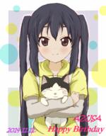 1_female 1girl azu-nyan_2 bad_id bad_pixiv_id black_hair brown_eyes cat feline female happy_birthday k-on! long_hair ma-2_(konkon_kitakitsune) ma-2_(mazema-2) mammal nakano_azusa safe smile tied_hair twintails // 531x680 // 270.3KB