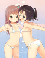 2girls ass asymmetrical_hair bikini blue_eyes blush bow breasts brown_eyes brown_hair clothing contentious_content d female flat_chest flower green_flower green_rose hair_flower hair_ornament high_resolution highres inou_saya loli lolibooru long_hair looking_at_viewer micro_bikini multiple_girls nakadai_mana navel open-mouth_smile open_mouth original parted_lips pettanko pink_hair polka_dot polka_dot_bikini polka_dot_swimsuit ponytail q questionable rose sankaku scan scrunchie sekiya_asami short_hair side-tie_bikini side-tie_bikini_bottom side_ponytail small_breasts smile striped striped_bikini striped_swimsuit swimsuit tied_hair vertical-striped_bikini vertical-striped_swimsuit vertical_stripes white_bikini white_swimsuit yellow_eyes // 1547x2000 // 1.5MB