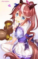 1girl animal_ears arm_support between_legs blue_eyes blue_shirt blush bow brown_hair closed_mouth commentary_request food food_on_face fujima_takuya hair_ornament hair_ribbon hand_between_legs heart honey horse_ears horse_girl horse_tail long_hair mocochin multicolored_hair p pink_ribbon pleated_skirt ponytail puffy_short_sleeves puffy_sleeves purple_bow ribbon safe school_uniform shirt short_sleeves sitting skirt smile solo streaked_hair tail thigh-highs thighhighs tokai_teio tokai_teio_(umamusume) tongue tongue_out tracen_school_uniform twitter_username umamusume very_long_hair wariza white_hair white_legwear white_skirt なんとなくエロス はえーよホセ はちみー ぺたん座り ウマのプーさん ウマ娘 ウマ娘プリティーダービー ウマ娘プリティーダービー1000users入り セーラー服 トウカイテイオー トウカイテイオー(ウマ娘) 藤真拓哉@シグルリ10月放送 // 640x994 // 471.9KB